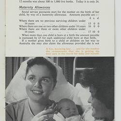 Page from a Health & Social Services booklet, lady holding a baby with nurse.