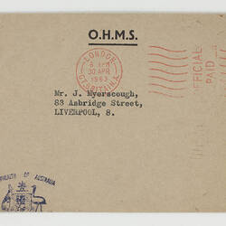 Envelope - from Commonwealth of Australia, Myerscough, 1963