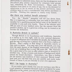 Booklet - Department of Immigration, 'Facts About the Woman's Angle on Australia', Feb 1958