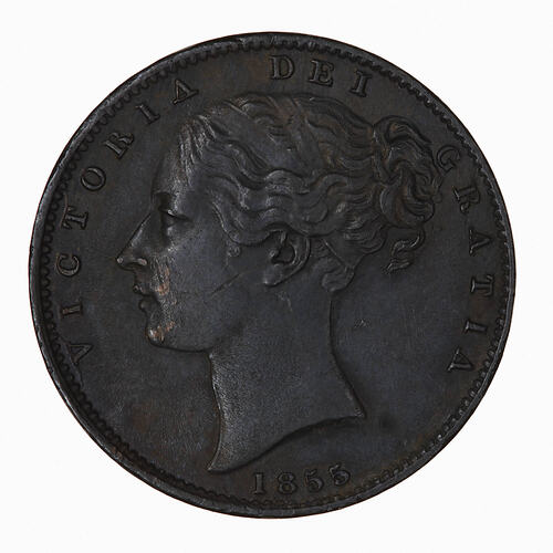 Coin - Farthing, Queen Victoria, Great Britain, 1855 (Obverse)