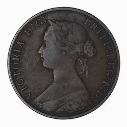 Coin - Halfpenny, Queen Victoria, Great Britain, 1867 (Obverse)