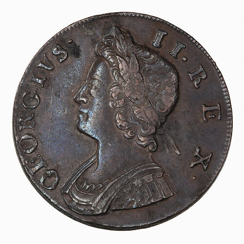 Coin - Halfpenny, George II, Great Britain, 1735 (Obverse)