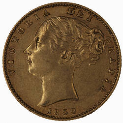 Coin - Sovereign Ansell, Queen Victoria, Great Britain, 1859 (Obverse)