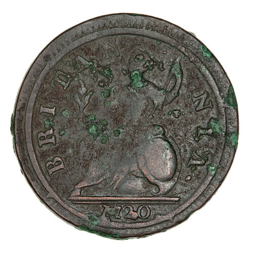 Coin - Halfpenny, George I, Great Britain, 1720 (Reverse)