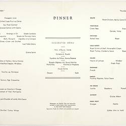 Menu - RMS Queen Mary, Cunard Line, Dinner