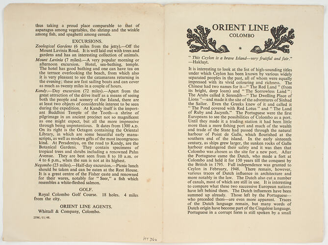 Booklet - Orient Line, Colombo