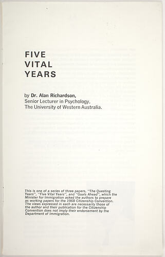 Booklet - 20 Years Past; The Years Ahead, 1968