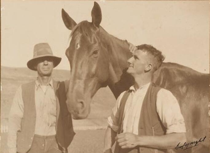 Photograph - Phar Lap with Tommy Woodcock (right), Bacchus Marsh, Victoria, Nov 1931