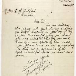Letter - Fisher to Telford, Phar Lap's Death, 24 Apr 1932