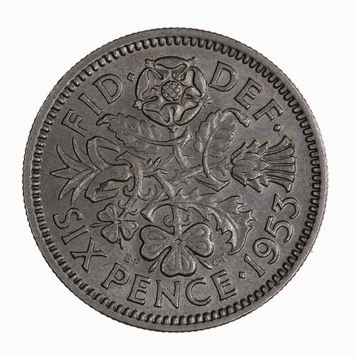 Coin - Sixpence, Elizabeth II, Great Britain, 1953 (Reverse)