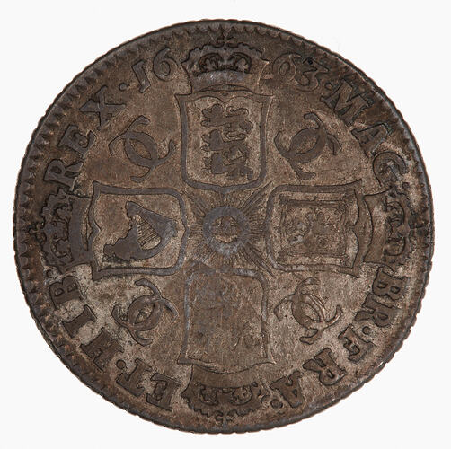 Coin - Shilling, Charles II, Great Britain, 1663 (Reverse)