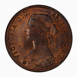 Coin - Halfpenny, Queen Victoria, Great Britain, 1860 (Obverse)