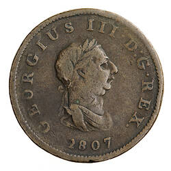 Coin - Halfpenny, George III, Great Britain, 1807 (Obverse)