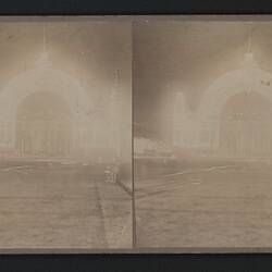 Stereograph - Federation Celebrations, Illuminated Fountain Arch, H. Myers, Melbourne, Victoria, 1901