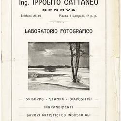 Catalogue - Ing. Ippolito Cattaneo, Laboratorio Fotografico, circa 1900