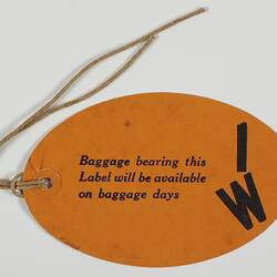 Baggage Label -Orient Line 1, R.M.S. London I W, Oval, Orange, circa 1930s