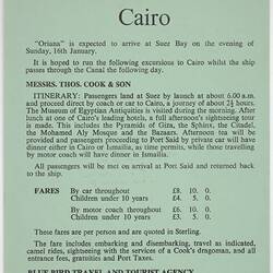Leaflet - Port Said, P&O Orient Line 'Oriana' Port of Call, Australia to England, 1965
