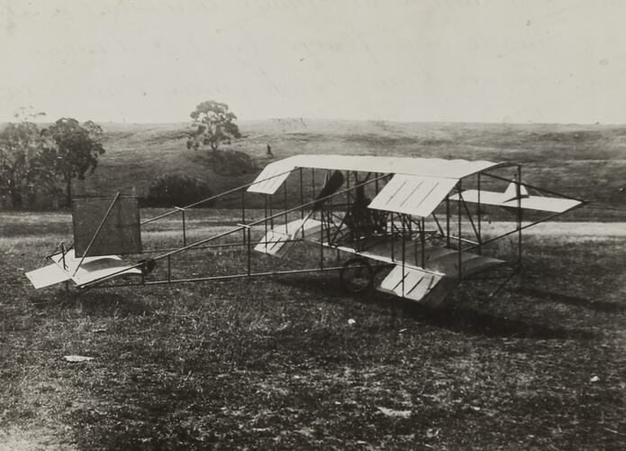 Photograph - Rear View of Completed Duigan Biplane on the Ground, Spring Plains, Mia Mia, Victoria, 1910-1911
