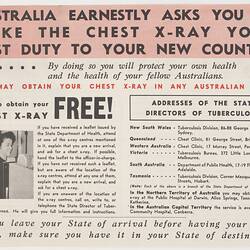 Leaflet - 'You Must Have a Chest X-Ray', Commonwealth Department of Health, 1956