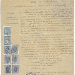Certificate - Birth & Occupation, Issued to Nicolae Condurateanu, 1947