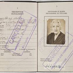 Passport - Issued to Mrs L. Sigalas, by Commonwealth of Australia, 1952