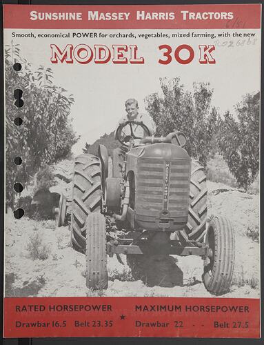 Publicity Leaflet - H.V. McKay Massey Harris, Model 30K, Tractors, 1951