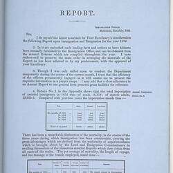 Parliamentary Paper - Emigration and Immigration, Parliament of Victoria, Colony of Victoria