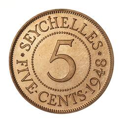 Proof Coin - 5 Cents, Seychelles, 1948