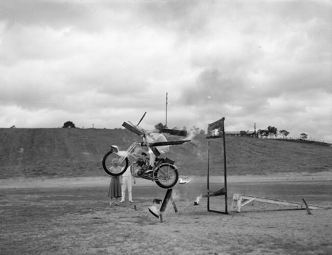 Negative - Stuntman on Motor Cycle, Royal Park, Parkville, Victoria, Feb 1954