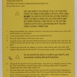 Instruction Sheet - Pocket PC, Compaq Ipaq
