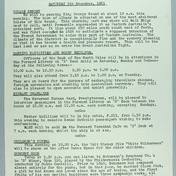 Information Sheet - P&O SS Stratheden, 'Today's Events', Great Australian Bight, 9 Dec 1961