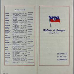 Ticket - 'M/N Flaminia', 30 Nov 1959