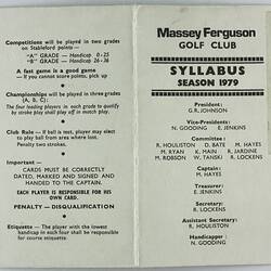 Syllabus - Massey-Ferguson Golf Club, Sunshine, Victoria, 1979