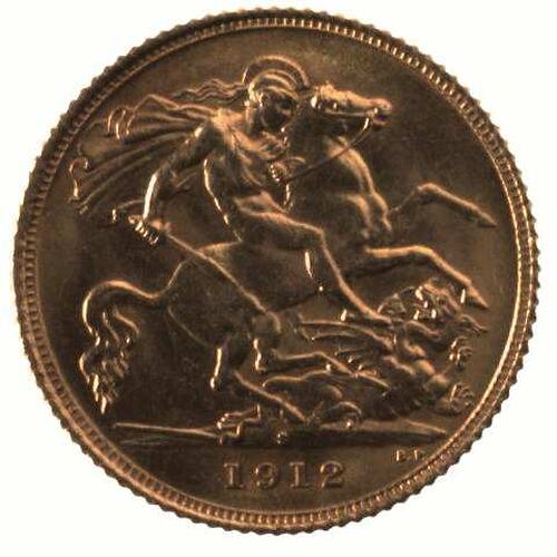 Coin - Half Sovereign, New South Wales, Australia, 1912, photographed by Museums Victoria