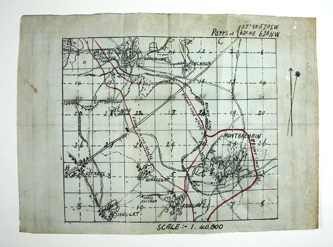 Map superimposed over grid squares.