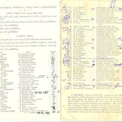 Program - Victorian Working Sheep Dog Association, 'Sheep Dog Trials', Ferntree Gully, Victoria, 1951