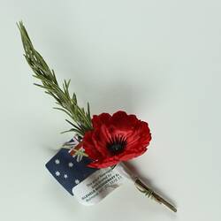 Buttonhole - Rosemary, Red Poppy & Australian Flag, Anzac Day, Melbourne, 25 Apr 2014