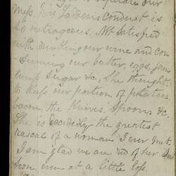 Open diary with handwritten text on discoloured worn page.