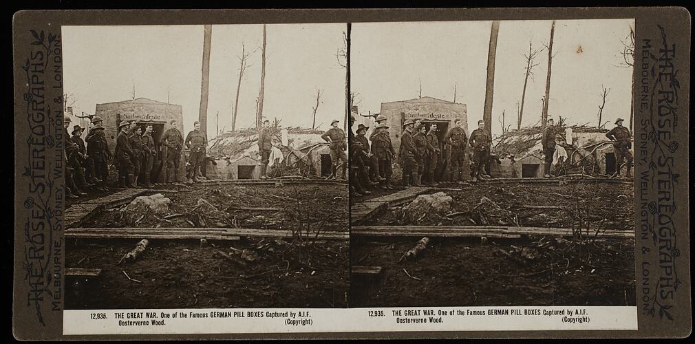 Stereograph - 'The Great War, One of the Famous German Pill Boxes Captured by AIF', circa 1914-1918