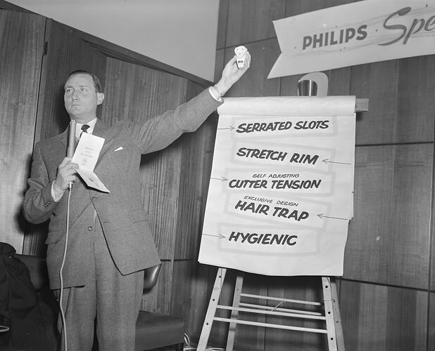Philips Electrical Industries, Man Giving a Speech, Melbourne, Victoria, 24 Jul 1959