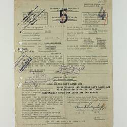 Certificate on off-white paper with printed text, signed in three places with two stamp marks.