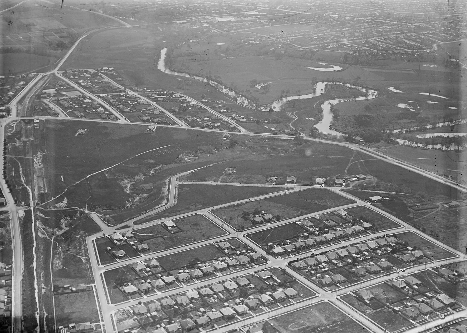 Glass Negative - Aerial View of Suburbs, circa 1940s