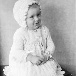 Glass Negative - Portrait of Toddler in Bonnet, circa 1930s