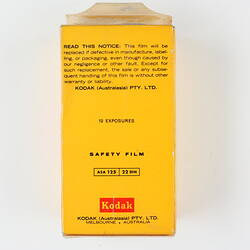 Back of film box printed with manufacturing details.