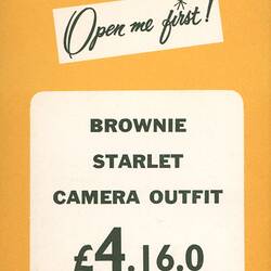 Price Ticket - Kodak 'Brownie Starlet Camera Outfit', Melbourne, 1957-1965