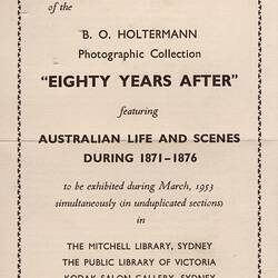 Invitation - Kodak Australasia Pty Ltd, 'Eighty Years After' B.O Holtermann Exhibition, Mar 1953