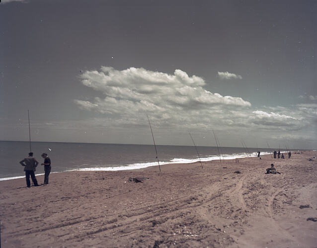 Colour transparency of people fishing.