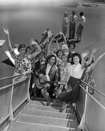 Group on an Airline Staircase, Essendon Airport, Victoria, 15 Dec 1959