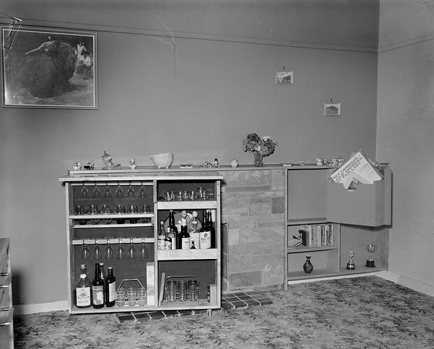 3XY Melbourne Radio Station, Fireplace & Hidden Bar, Ringwood, Victoria, 11 Feb 1960
