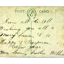 Back of card with handwriting.